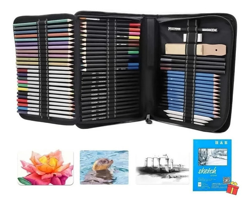 Imagen 1 de 10 de Kit De Lápices De Dibujo Y Boceto Con Accesorios H&b 71pzs