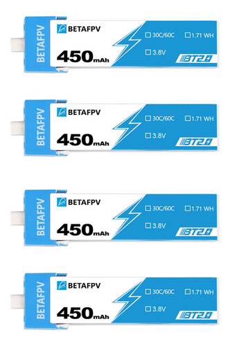 Betafpv 4 Unidades Bt2.0 450mah 1s Batería 3.8v 30c Lipo C.