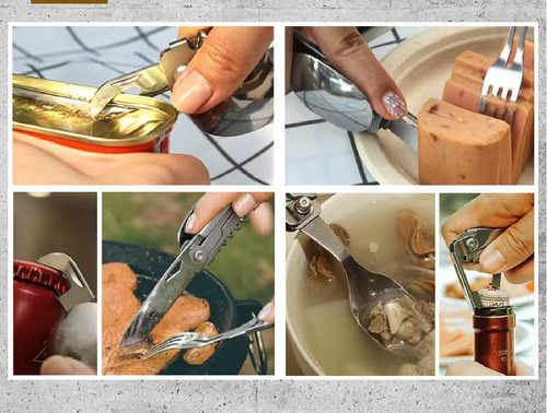 Cuchillo Plegable Multifunción Gadgets Tenedor Cuchara Inoxi