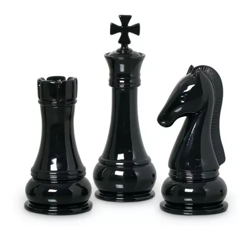 Trio Peças De Xadrez Rei Torre Cavalo Preto Clássica Preta *