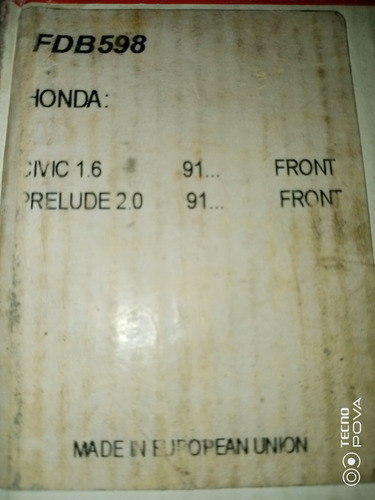 Pastilla De Freno Fdb598/honda Civic 1.6-prelude2.0/ Delt