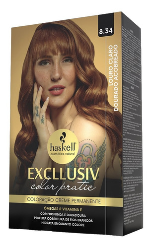 Kit Coloração Haskell  Exclusiv Color Pratic tom 8.34 louro claro dourado acobreado para cabelo x 210g