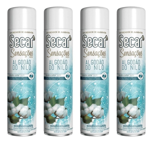 4 Un. Odorizador De Ambientes Aerossol 360ml Secar Algodão