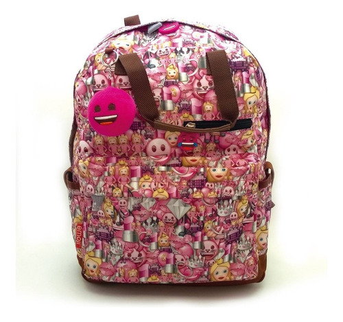 Mochila Escolar Espalda Emoji Nena Mujer Rosa Tt840 Color Fucsia-marrón Diseño De La Tela Estampado