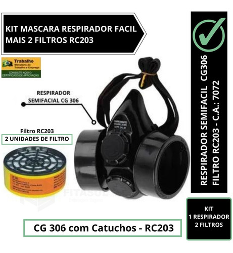Respirador Semifacial Cg-306 + 2 Cartucho 203 Carbografite