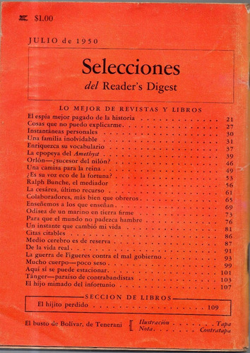 Selecciones Del Reader's Digest Julio  De 1950