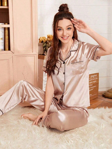 Pijamas Para Mujer De Satén Sedoso Cómodo Ropa Para Dormir