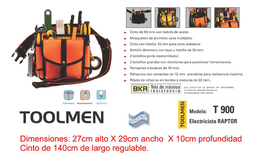 Imagen 2 de 8 de Cinturón Porta Herramientas Toolmen T900 Raptor+cinto 140 Cm