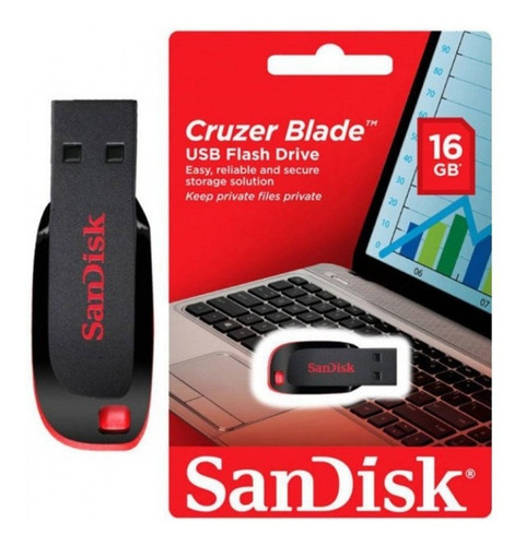 Imagen 2 de 4 de Pendrive 16gb Sandisk Usb Flash Drive Cz50 2.0 Cruzer Blade