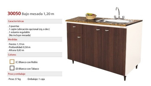 Imagen 2 de 4 de Y Mueble Bajo Mesada Platinum 30050d 120cm Ancho Tabaco