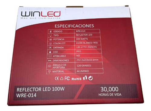 Reflector LED Winled 100W con luz blanco frío y carcasa negro 127V