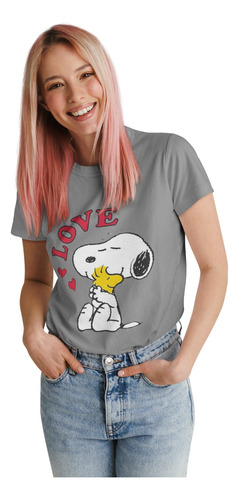 Polera Snoopy Charlie Brown Love Algodon Estampado