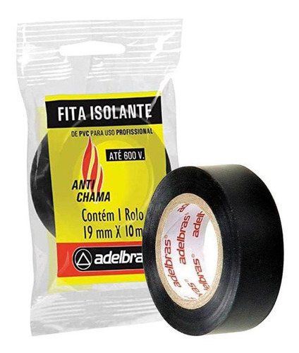 Fita Isolante Anti-chama 19mmx10m Até 600v Preta Adelbras