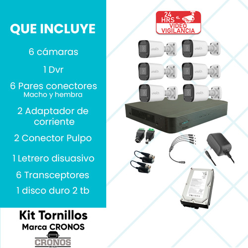 Uniarch Kit De Seguridad Kit-104f-plus-6c-sc2tb 6 Cámaras Análogas Alta Definición Bullet 1080p 2mp + Hdd 2 Tb Protección Exterior Ip67 Máxima Seguridad Fácil Instalación 104f Cctv