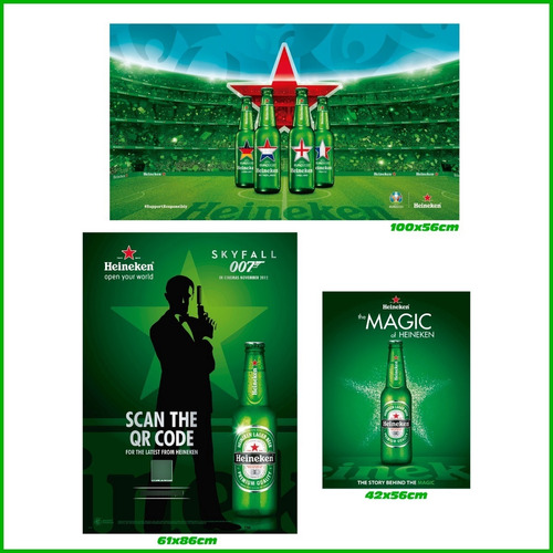 3 Posters Adheribles Vinil Cerveza Heineken Publicitarios