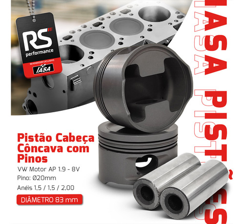Kit Pistão Forjado Côncavo Ap 1.9 8v 1000cv + 4 Pinos 20mm
