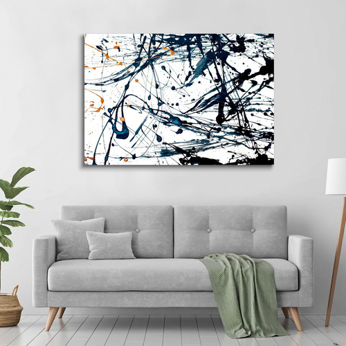 Cuadro Decorativo Canvas Abstracto Blanco Y Negro 90x60cm
