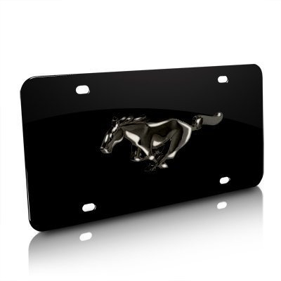 Ford Mustang Black Pearl Pony Sobre Negro Metal License Plat