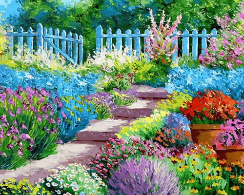 Una Variedad Flor Jardin Hermoso Lienzo Punto Aguja 14