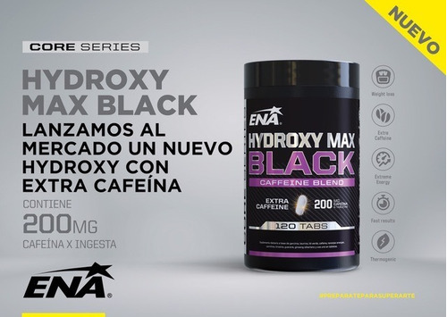 Imagen 4 de 9 de Hydroxy Max Black 120tab Ena Quemador De Grasa Extra Cafeina
