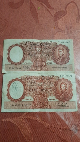 2 Billetes 100 Pesos San Martin Antiguo 1956 Impecable (Usado)