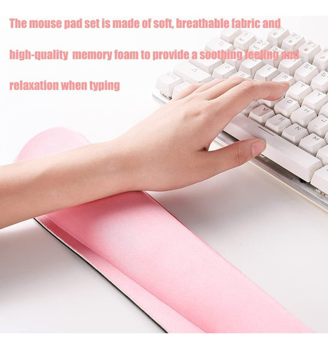 Keyboard And Wrist Rest Pink Mouse Pad, Ergonomic Memory Foa