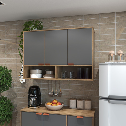 Módulo Industrial Suspenso Com Nicho Para Cozinha Moderna Cor Cinza Grafite
