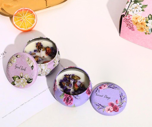 Latas Decoracion Flores P/ Crear Velas Aromáticas Set 8 Pzs