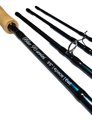Caña De Carbono #6 Pesca Con Mosca 9,5 Pies 4 Tramos Azul