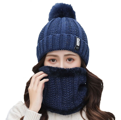 Set Duo Gorro Bufanda Dama Mujer Invierno Cuellera Pompón