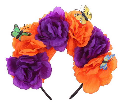 Diadema Con Flores Mexicanas (po) Crown, Diseño De Mariposas