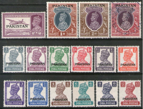 Imagen 1 de 1 de Pakistán (británico) Serie 16 Sellos Rey George 6° Año 1947