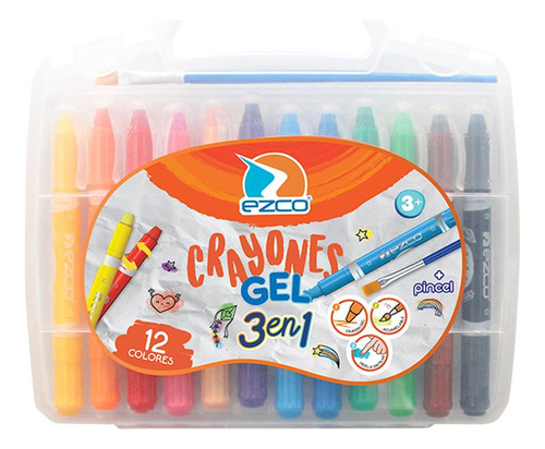 Crayones Gel Ezco 3 En 1 Acuarelables X12 Colores + Pincel