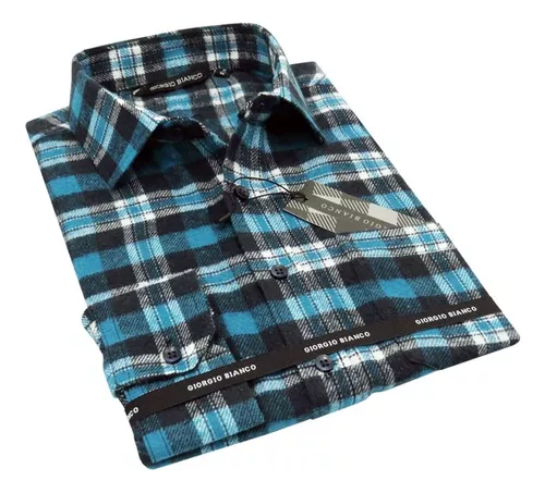 Camisa Xadrez Flanelada Manga Longa Masculina Revanche Castro Xadrez Azul