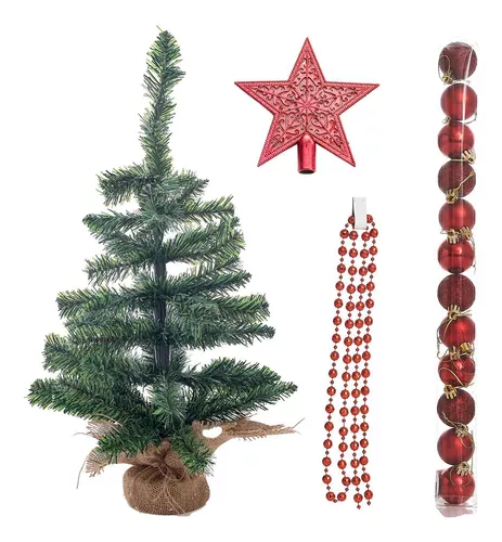 Árvore De Natal Decorada Vermelho Com Juta 60cm - Art Home Decoração