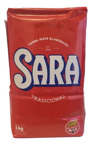 Yerba Mate Sara  Tradicional De 1 Kg  Caja De 5 Unidades