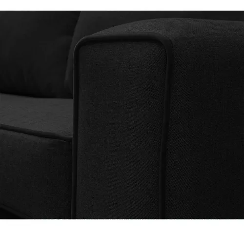 Sofá Gabro 3 Cuerpos Chenille Tipo Lino Negro