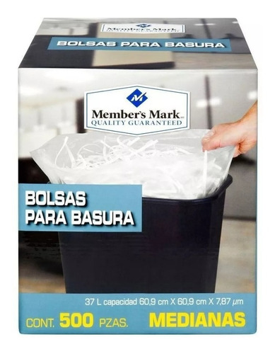 Pack Bolsas Basura Mediana Members Mark 500 Piezas 37 Litros