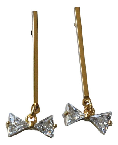 Brinco Folheado À Ouro Palito Com Zircônia Laço Pendurado
