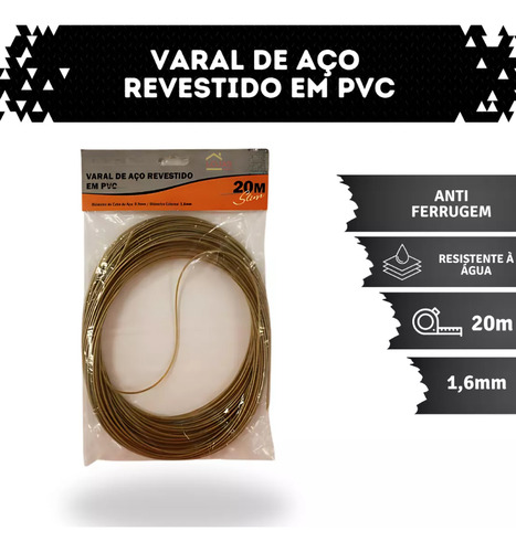 Cabo De Aço Para Varal 10m Revestido Em Pvc Resistente