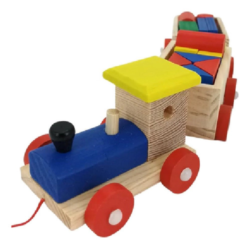 Tren De Carga De Madera Con Bloques De Construccion