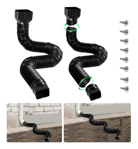 Extensiones Gutter Downspout, Color Negro, Paquete De 2 Unid