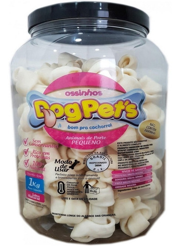 Osso Natural Pequeno P/ Cães Pote 1kg Dogpet's