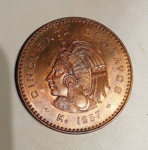 Moneda De 50 Centavos 1957 Cobre Sin Circular Con Brillo. 