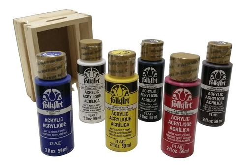 Kit De Pintura Acrilica Folk Art Usa 6 Colores + Cajón