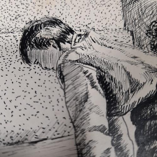 Imagem 5 de 8 de Desenho Pintura Nanquim Bico De Pena Datado 1953 Antigo