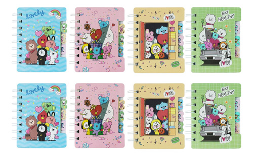 Set 8 Mini Libretas Kawaii Bts Bt21 35 Hojas Diseño Bj-b-07