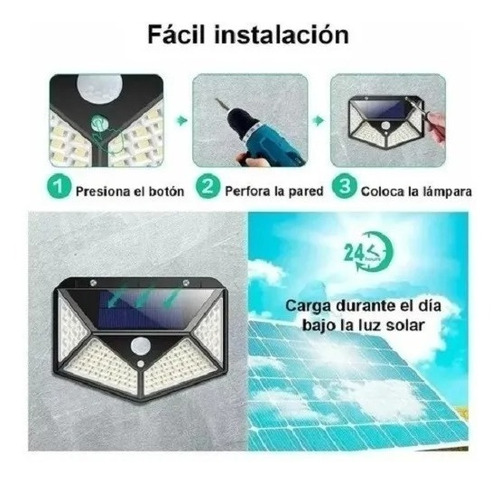 Imagen 4 de 9 de Foco Con Sensor Movimiento Foco Led Solar Exterior 100 Leds