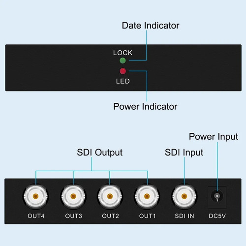 Splitter Sdi 1x4 3g/hd/sd-sdi Divisor De Vídeo Sdi Adaptador