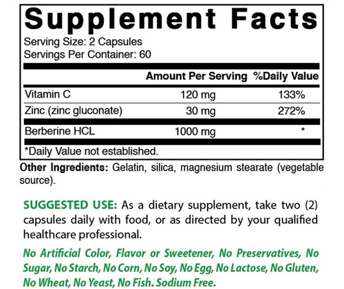 Imagen 2 de 3 de Berberine Capsulas Berberina Plus Hcl 1200mg 120 Pastillas